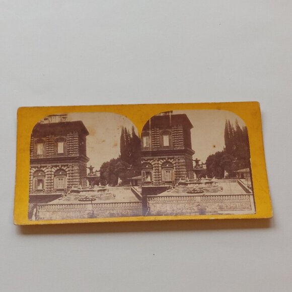 ANTIQUE STEREOGRAPH CARD Water Fountain European Scene - Picture 1 of 4
